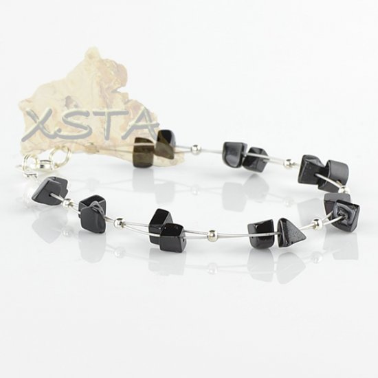Black polished amber bracelet with wire